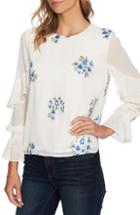 Women's Cece Embroidered Ruffle Top - White