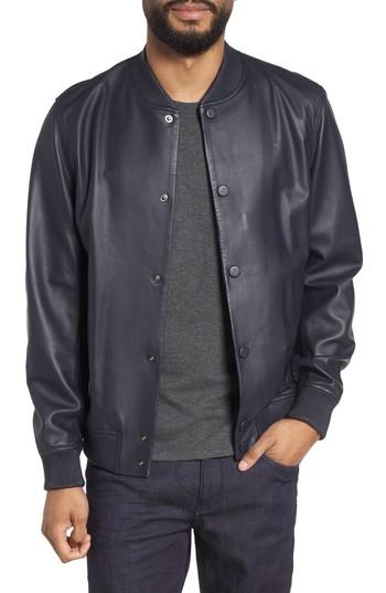 Men's Theory Hubert Varsity Leather Bomber Jacket - Blue