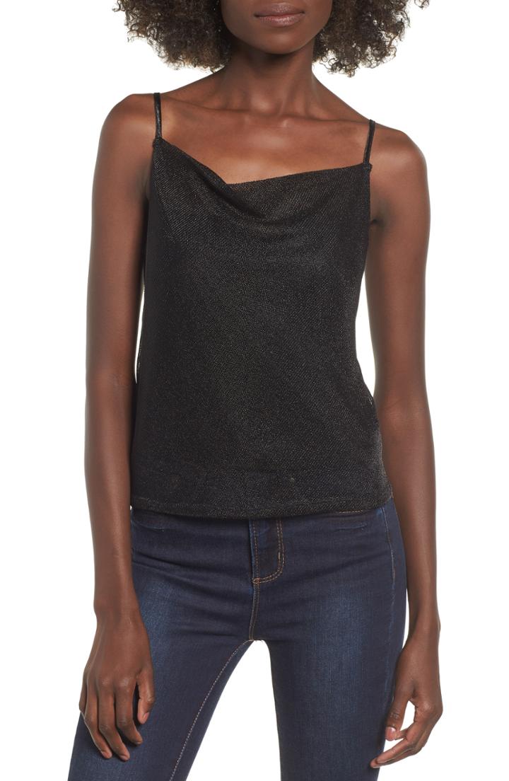 Women's Madison & Berkeley Metallic Mesh Top, Size - Black