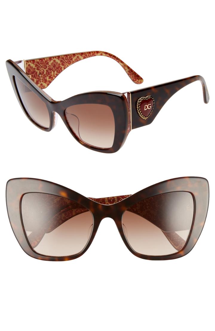 Women's Dolce & Gabbana Sacred Heart 54mm Gradient Cat Eye Sunglasses - Brown Gold Gradient
