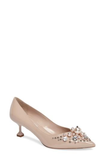 Women's Miu Miu Embellished Pedestal Heel Pump .5us / 36.5eu - Beige