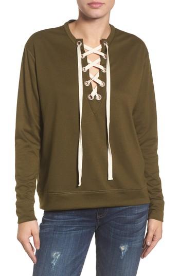Women's Caslon Lace-up Sweatshirt, Size - Green