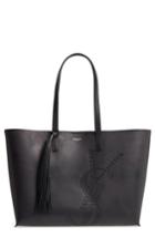 Saint Laurent Perforated Logo Calfskin Leather Shopper - Black