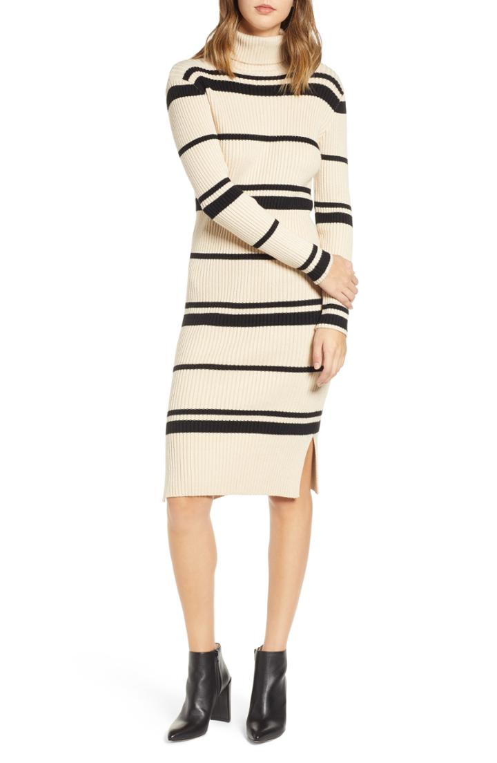 Women's J.o.a. Stripe Turtleneck Dress - Ivory