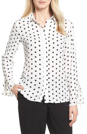 Women's Vince Camuto Flutter Cuff Polka Dot Blouse - White