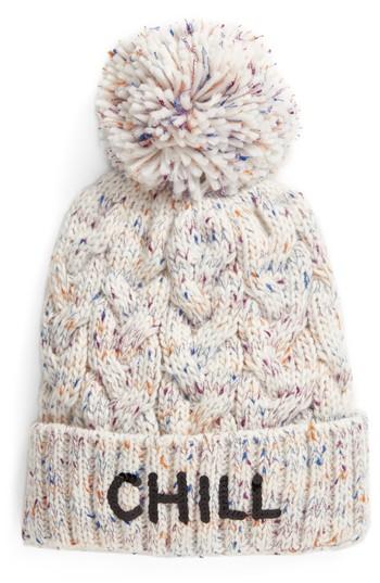 Women's Bow & Drape Chill Pompom Beanie - Ivory