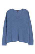 Petite Women's Eileen Fisher Boxy Organic Linen & Cotton Sweater P - Blue