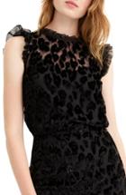Women's J.crew Burnout Velvet Ruffle Shell - Black