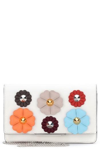 Women's Fendi Flowerland Leather Wallet On A Chain - White