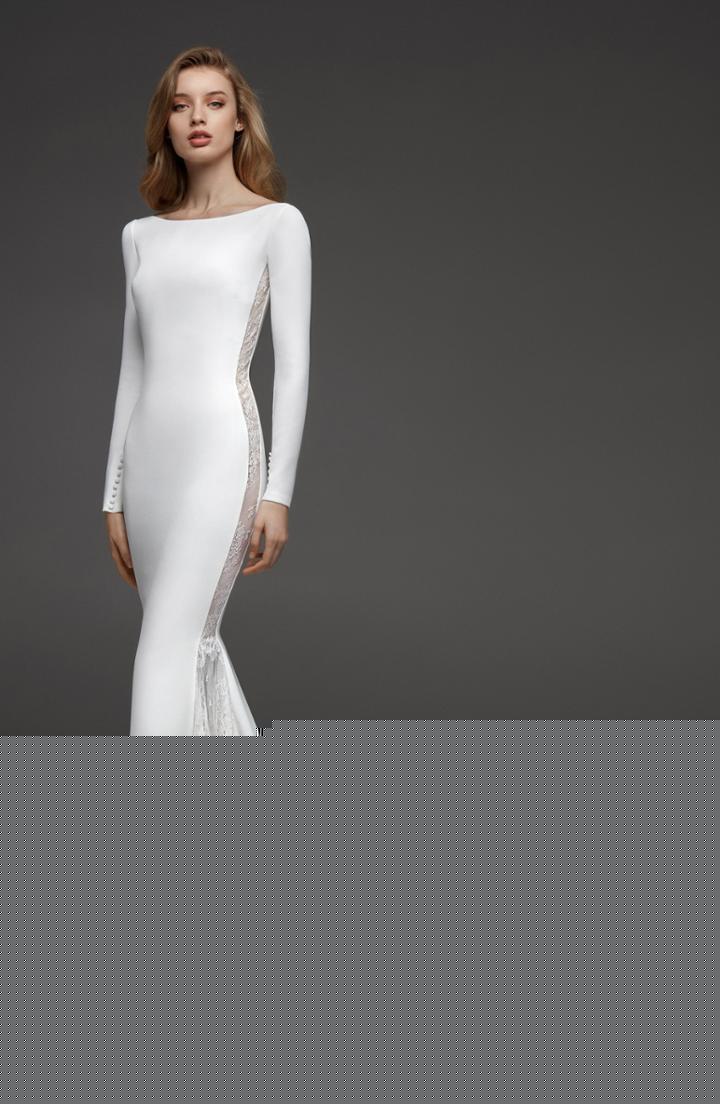 Women's Rosa Clara Couture Madras Lace & Crepe Sheath Gown, Size - Ivory
