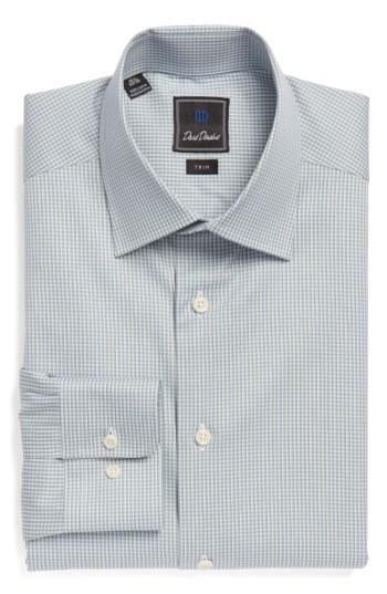 Men's David Donahue Trim Fit Check Dress Shirt .5 34/35 - Green