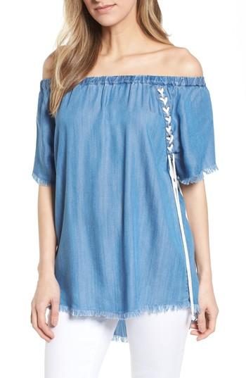 Women's Billy T Lace-up Side Off The Shoulder Top - Blue