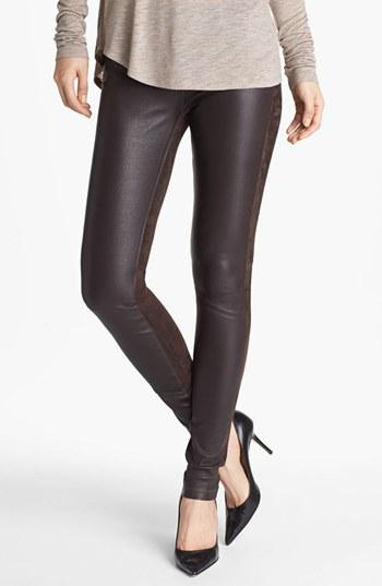 Vince Leather & Suede Skinny Pants Womens Dark Brown