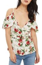 Women's Topshop Rose Wrap Cold Shoulder Top Us (fits Like 0) - Red