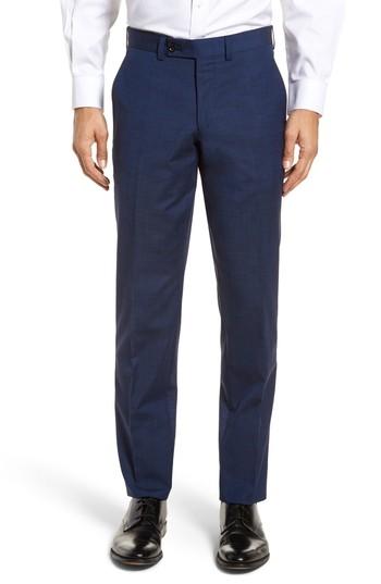 Men's Ted Baker London Jerome Flat Front Solid Wool & Cotton Trousers R - Blue