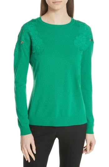 Women's Ted Baker London Yizelda Lace Shoulder Sweater - Green