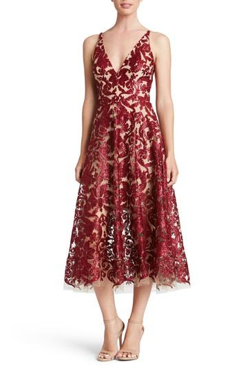 Women's Dress The Population Blair Embellished Fit & Flare Dress - Red