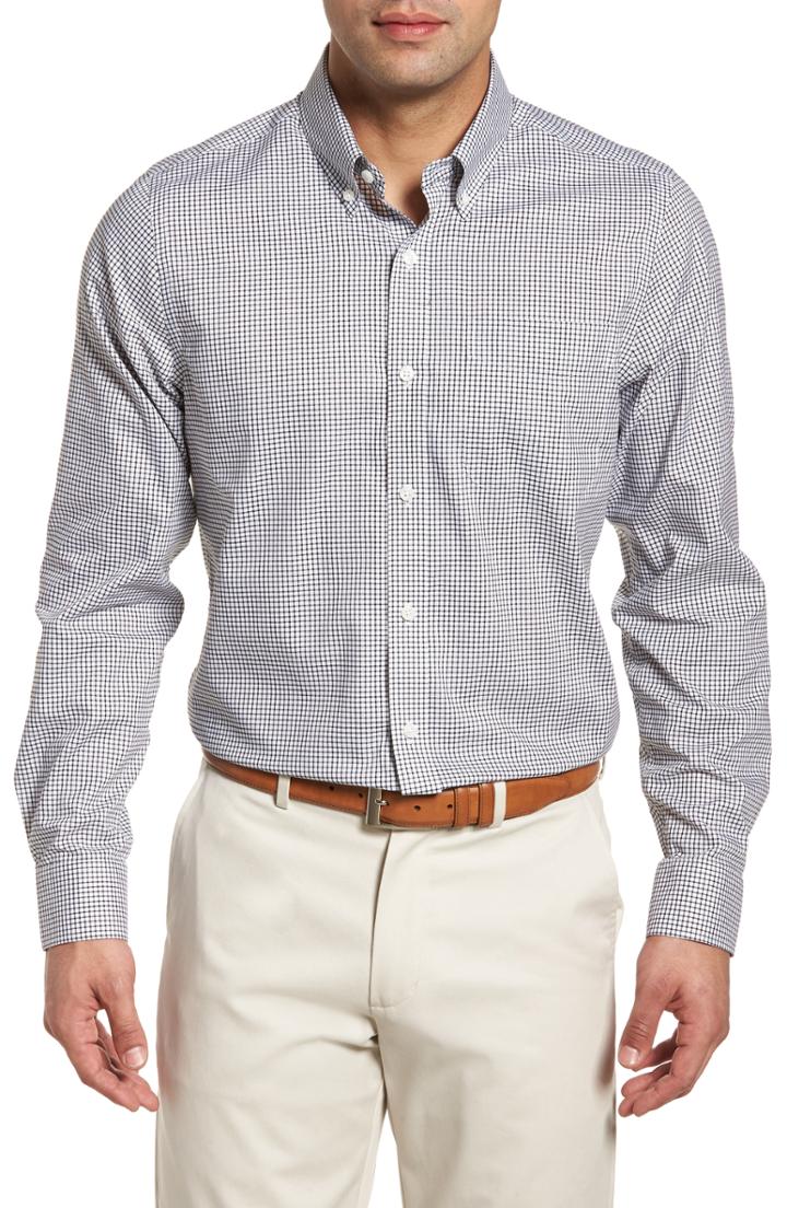 Men's Cutter & Buck Tattersall Tailored Fit Non-iron Sport Shirt, Size - Black