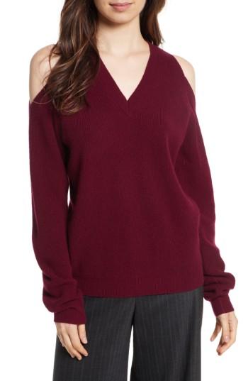 Women's Milly Cold Shoulder Cashmere Pullover, Size - Burgundy