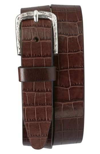 Men's Trask 'rex' Croc Embossed American Steer Leather Belt - Dark Brown