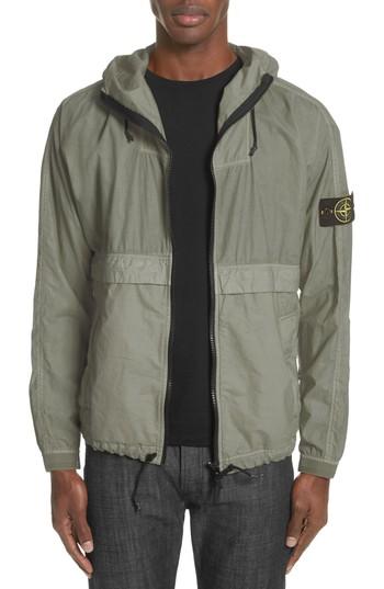 Men's Stone Island Poplin Hooded Jacket - Green