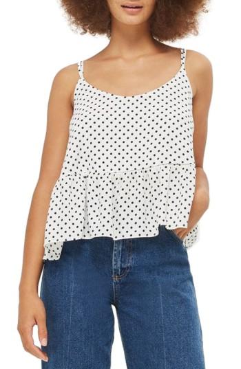 Women's Topshop Pinspot Ruffle Hem Camisole Us (fits Like 10-12) - Ivory