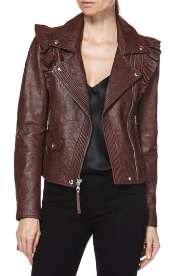 Women's Paige Annika Leather Moto Jacket - Burgundy