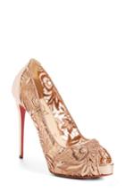 Women's Christian Louboutin Very Lace Peep Toe Pump .5us / 36.5eu - Metallic