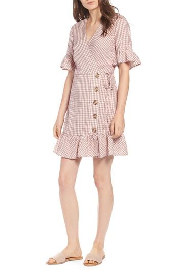Women's Moon River Gingham Ruffle Sleeve Wrap Dress - Pink
