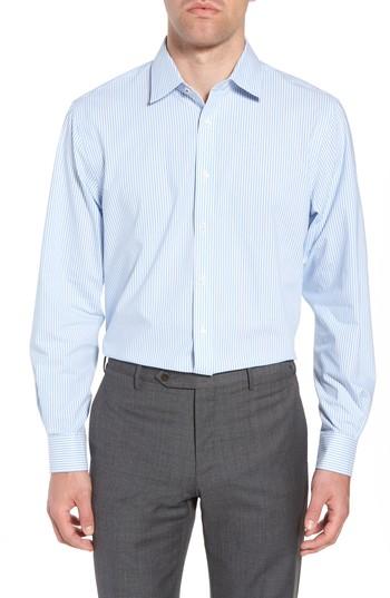 Men's Nordstrom Men's Shop Tech-smart Traditional Fit Stripe Stretch Dress Shirt 32/33 - Blue