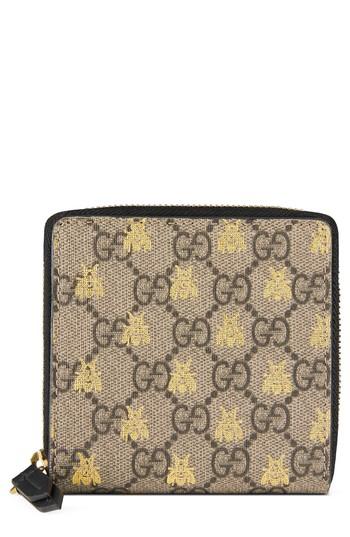 Women's Gucci Bee Gg Supreme French Wallet - Beige