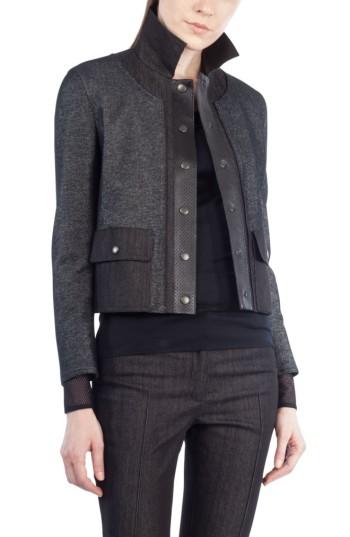 Women's Akris Punto Leather Trim Crop Denim Jacket - Black