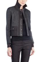 Women's Akris Punto Leather Trim Crop Denim Jacket - Black
