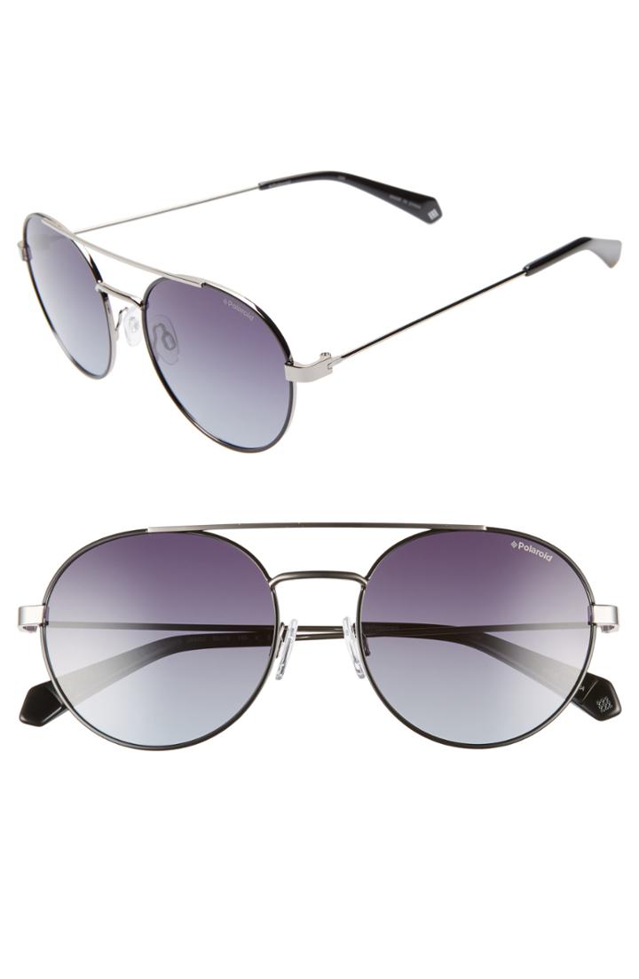 Men's Polaroid Round 55mm Polarized Sunglasses - Black