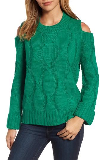 Women's Rdi Cold Shoulder Cable Sweater - Green