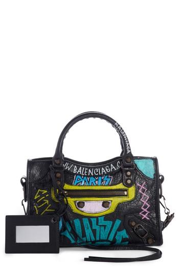 Balenciaga City Graffiti Leather Tote - Grey