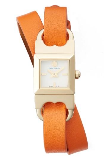 Women's Tory Burch Double T Link Reversible Wrap Leather Strap Watch, 19mm X 23mm