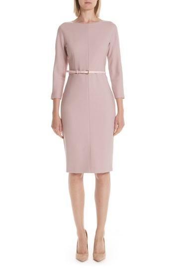 Women's Max Mara Karub Belted Stretch Wool Dress - Pink