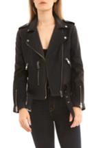 Women's Bagatelle Washed Leather Biker Jacket - Black