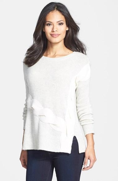 White + Warren Cross Cable Cashmere Sweater Glacier/white
