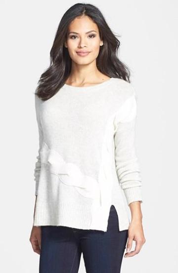 White + Warren Cross Cable Cashmere Sweater Glacier/white