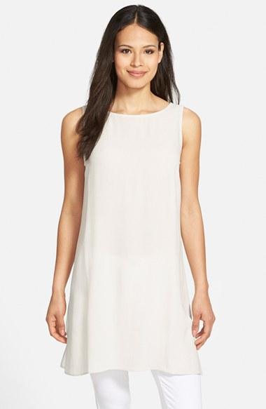 Women's Eileen Fisher Long Bateau Neck Silk Shell - Ivory