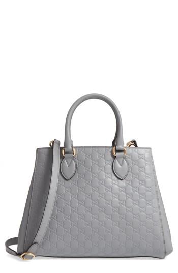 Gucci Large Top Handle Signature Soft Leather Tote - Grey