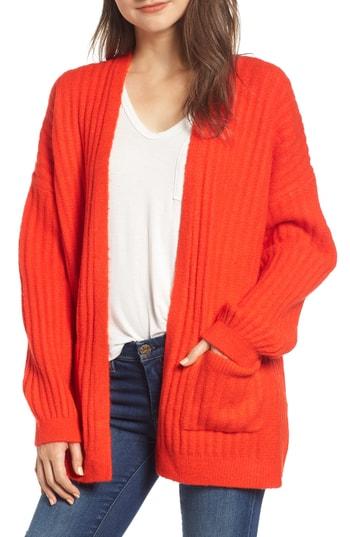 Women's Woven Heart Rib Cardigan - Red