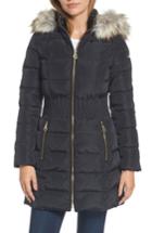 Women's Laundry By Shelli Segal Hooded Quilted Jacket With Faux Fur Trim - Black