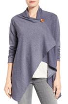 Petite Women's Bobeau One-button Fleece Wrap Cardigan, Size P - Purple