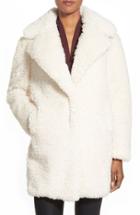 Women's Kensie 'teddy Bear' Notch Collar Faux Fur Coat - Ivory (online Only)