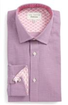 Men's Ted Baker London Murgese Trim Fit Geometric Dress Shirt .5 32/33 - Pink