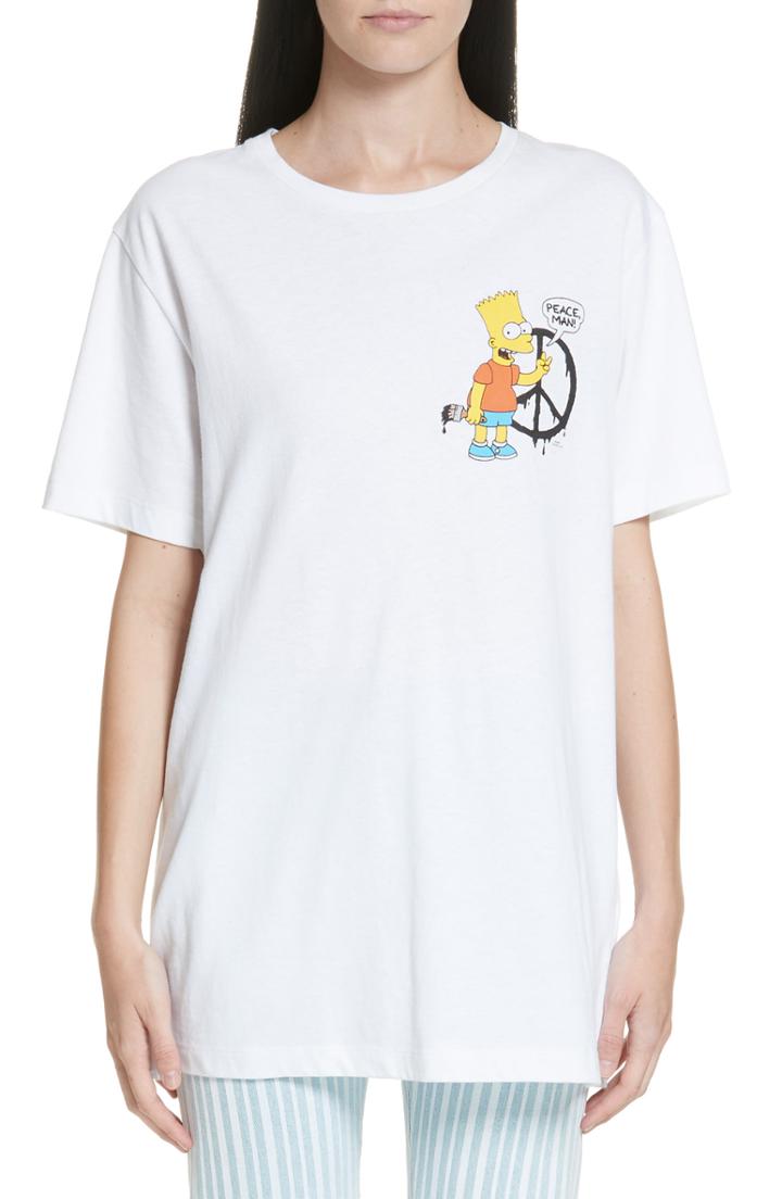 Women's Off-white Bart Peace Sign Short Sleeve Slim Tee - White