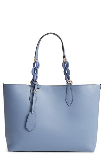 Burberry Medium Reversible Haymarket Check & Leather Tote - Blue